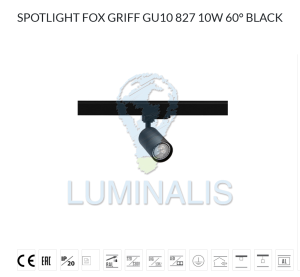 Reflektor FOX GRIFF BLACK z gniazdem GU-10